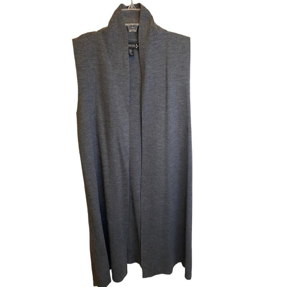 NANETTE LEPORE Sweater Vest SMALL Long Duster Merino Blend Side Zipper Charcoal
